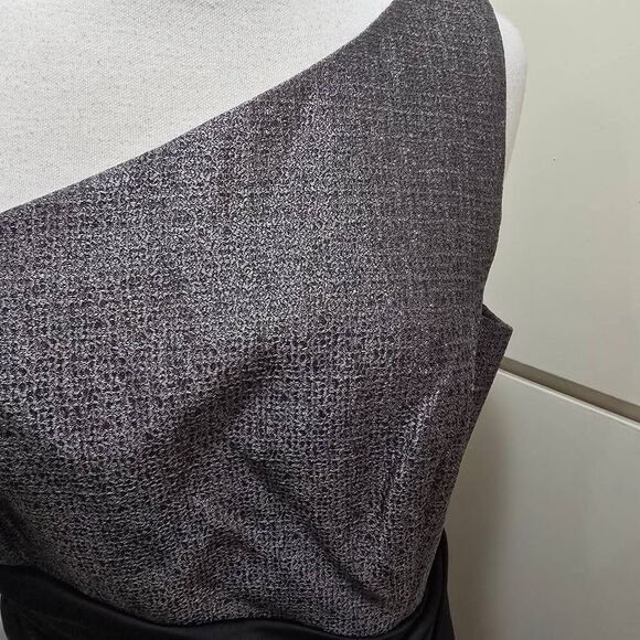 Maggy London Black Satin/Dark Silver Lamé Cocktail 1 Shoulder Dress, EUC, S.14 - Picture 7 of 13